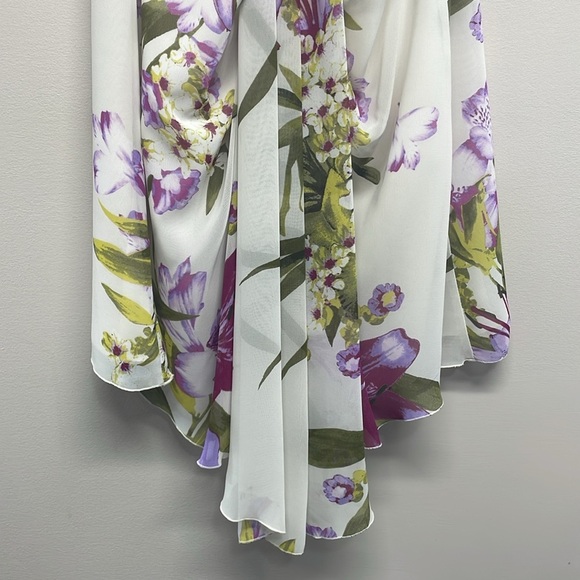 Jennifer Lopez Lavender Floral Flowy Chiffon Sleeveless Blouse Cascading Back S - Picture 4 of 10